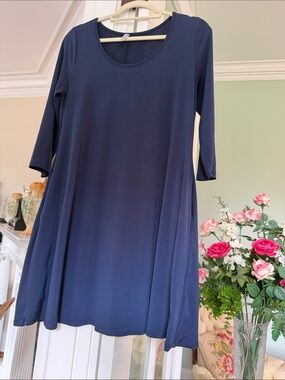 BoHoBlu Navy Scoop Neck A-Line Dress with pockets